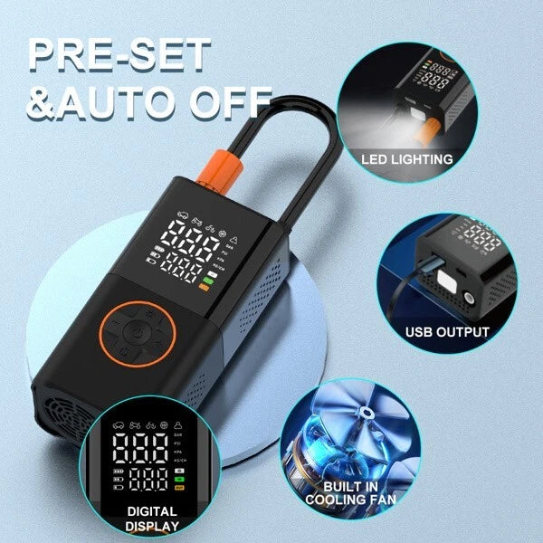 150PSI portable, intelligent and wireless tire inflation pump.